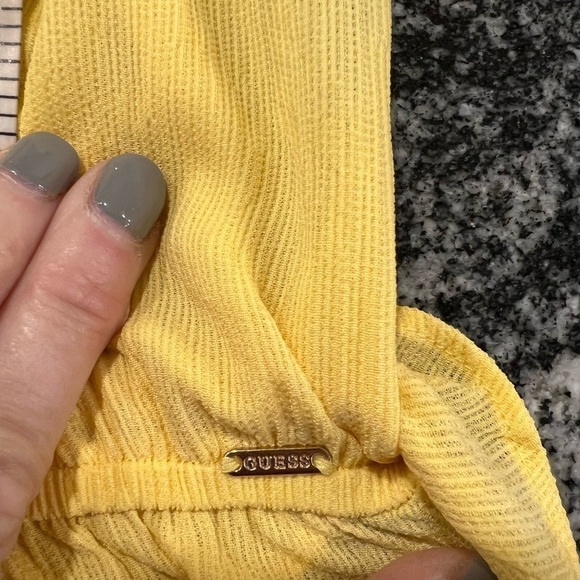 Guess Long Sleeve Delicate Smock Waist Off the Shoulder Yellow Top - Picture 12 of 12